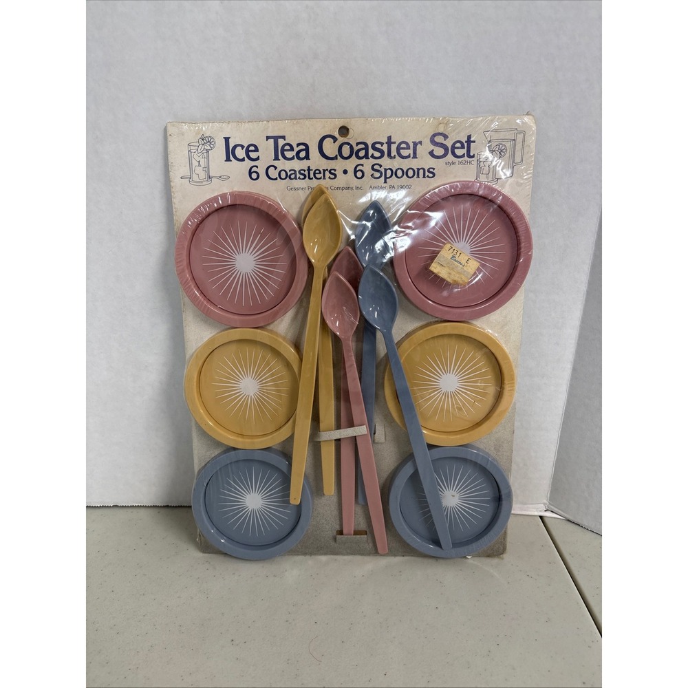 Vintage‎ Gessner Products Ice Tea Coaster Spoon Set 12pc Starburst MCM 162HC New